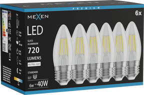 Mexen Vintis 6x Filament LED izzó E27, C35, 6W, Semleges - 4000K, 720 lm, tiszta - L154-E27-0640-00x06