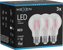 Mexen Vintis 3x LED filament izzó E27, A60, 4W, 55 lm, piros - L150-E27-04XX-45x03