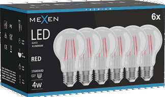 Mexen Vintis 6x Bec LED filament E27, A60, 4W, 55 lm, roșu - L150-E27-04XX-45x06