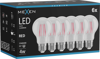 Mexen Vintis 6x LED filament izzó E27, A60, 4W, 55 lm, piros - L150-E27-04XX-45x06