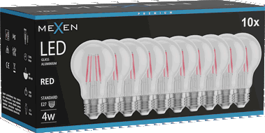 Mexen Vintis 10x Bec LED cu filament E27, A60, 4W, 55 lm, roșu - L150-E27-04XX-45x10