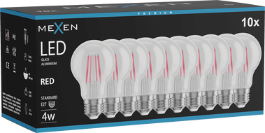 Mexen Vintis 10x LED filament izzó E27, A60, 4W, 55 lm, piros - L150-E27-04XX-45x10