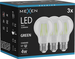 Mexen Vintis 3x filament LED izzó E27, A60, 4W, 55 lm, zöld - L150-E27-04XX-46x03