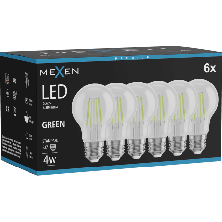Mexen Vintis 6x Bec LED filament E27, A60, 4W, 55 lm, verde - L150-E27-04XX-46x06