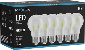 Mexen Vintis 6x LED filament izzó E27, A60, 4W, 55 lm, zöld - L150-E27-04XX-46x06
