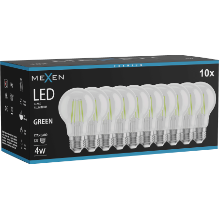 Mexen Vintis 10x Bec filament LED E27, A60, 4W, 55 lm, verde - L150-E27-04XX-46x10