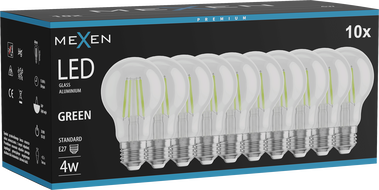 Mexen Vintis 10x LED filament izzó E27, A60, 4W, 55 lm, zöld - L150-E27-04XX-46x10