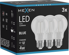 Mexen Vintis 3x LED filament izzó E27, A60, 4W, 55 lm, kék - L150-E27-04XX-47x03