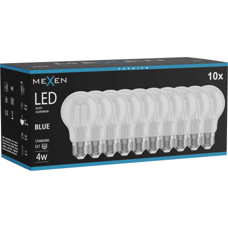 Mexen Vintis 10x Bec LED cu filament E27, A60, 4W, 55 lm, albastru - L150-E27-04XX-47x10