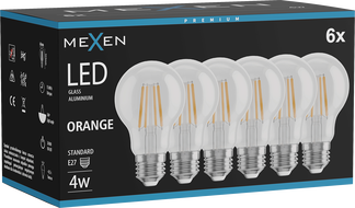 Mexen Vintis 6x LED filament izzó E27, A60, 4W, 55 lm, narancs - L150-E27-04XX-48x06