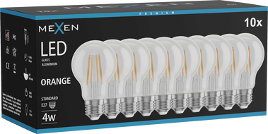 Mexen Vintis 10x LED filament izzó E27, A60, 4W, 55 lm, narancs - L150-E27-04XX-48x10