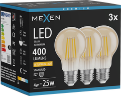 Mexen Vintis 3x LED filament izzó E27, A60, 4W, Meleg - 2200K, 400 lm, borostyánsárga - L150-E27-0422-50x03