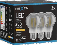 Mexen Vintis 3x Bec cu filament LED E27, A60, 4W, Caldă - 2200K, 280 lm, fumuriu - L150-E27-0422-70x03