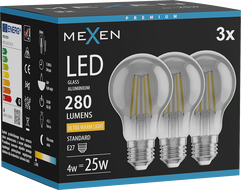 Mexen Vintis 3x LED filament izzó E27, A60, 4W, Meleg - 2200K, 280 lm, füst - L150-E27-0422-70x03