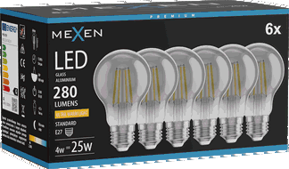 Mexen Vintis 6x Bec filament LED E27, A60, 4W, Caldă - 2200K, 280 lm, fumuriu - L150-E27-0422-70x06