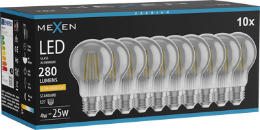 Mexen Vintis 10x Filament LED izzó E27, A60, 4W, Meleg - 2200K, 280 lm, füstszínű - L150-E27-0422-70x10