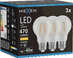 Mexen Vintis 3x Bec LED cu filament E27, A60, 4W, Calda - 2700K, 470 lm, clar - L150-E27-0427-00x03