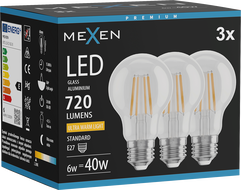 Mexen Vintis 3x LED filament izzó E27, A60, 6W, Meleg - 2200K, 720 lm, tiszta - L150-E27-0622-00x03