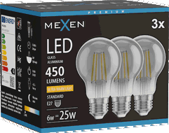 Mexen Vintis 3x Bec filament LED E27, A60, 6W, Caldă - 2200K, 450 lm, fumurie - L150-E27-0622-70x03