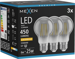 Mexen Vintis 3x LED filament izzó E27, A60, 6W, Meleg - 2200K, 450 lm, füstös - L150-E27-0622-70x03