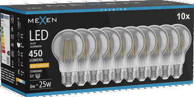 Mexen Vintis 10x Bec LED filament E27, A60, 6W, Calda - 2200K, 450 lm, fumuriu - L150-E27-0622-70x10