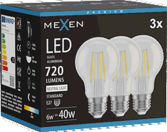 Mexen Vintis 3x Bec LED filament E27, A60, 6W, Neutru - 4000K, 720 lm, clar - L150-E27-0640-00x03