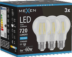 Mexen Vintis 3x Bec cu filament LED E27, A60, 6W, Rece - 6500K, 720 lm, clar - L150-E27-0665-00x03