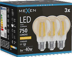 Mexen Vintis 3x Bec cu filament LED E27, A60, 8W, Cald - 2200K, 750 lm, chihlimbar - L150-E27-0822-50x03
