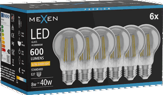 Mexen Vintis 6x Bec LED cu filament E27, A60, 8W, Cald - 2200K, 600 lm, fumuriu - L150-E27-0822-70x06