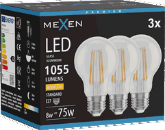Mexen Vintis 3x Becură filament LED E27, A60, 8W, Cald - 2700K, 1055 lm, clar - L150-E27-0827-00x03