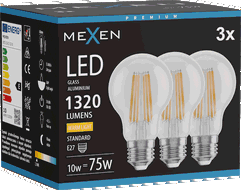 Mexen Vintis 3x Bec filament LED E27, A60, 10W, Cald - 2700K, 1320 lm, clar - L150-E27-1027-00x03