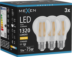 Mexen Vintis 3x LED filament izzó E27, A60, 10W, Meleg - 2700K, 1320 lm, átlátszó - L150-E27-1027-00x03