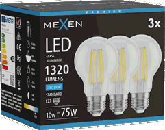Mexen Vintis 3x Bec LED cu filament E27, A60, 10W, Rece - 6500K, 1320 lm, clar - L150-E27-1065-00x03
