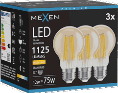Mexen Vintis 3x Bec LED filament E27, A60, 12W, Cald - 2700K, 1125 lm, chihlimbar - L150-E27-1227-50x03