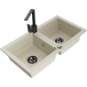 Mexen Mario gránit mosogató 2 rekeszes Rita konyhai csapteleppel, bézs - 6504-69-670300-70