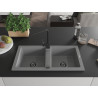 Mexen Mario chiuvetă de granit cu 2 compartimente cu baterie de bucătărie Rita, gri - 6504-71-670300-70-B