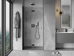 Mexen Mist-F összecsukható bal oldali zuhanyajtó 115 cm, áttetsző, fekete - 8A6-115-000-70-00-L