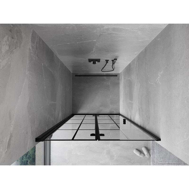 Mexen Mist-F összecsukható zuhanyajtó bal 60 cm, fekete rács, fekete - 8A6-060-000-70-77-L