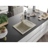 Mexen Enzo chiuvetă de granit cu un compartiment, cu picurător și baterie de bucătărie Rita, Bej - 6506-69-670300-69