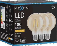 Mexen Vintis 3x Bec LED cu filament E27, G80, 2W, Caldă - 2200K, 180 lm, chihlimbar - L155-E27-0222-50x03