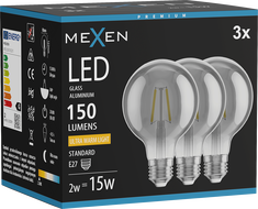 Mexen Vintis 3x LED filament izzó E27, G80, 2W, Meleg - 2200K, 150 lm, füstszínű - L155-E27-0222-70x03