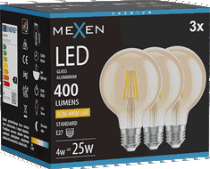 Mexen Vintis 3x Bec filament LED E27, G80, 4W, Caldă - 2200K, 400 lm, chihlimbar - L155-E27-0422-50x03
