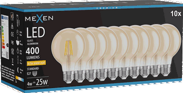 Mexen Vintis 10x Bec filament LED E27, G80, 4W, Cald - 2200K, 400 lm, chihlimbar - L155-E27-0422-50x10