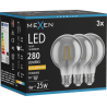 Mexen Vintis 3x LED filament izzó E27, G80, 4W, Meleg - 2200K, 280 lm, füstszínű - L155-E27-0422-70x03