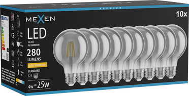 Mexen Vintis 10x LED filament izzó E27, G80, 4W, Meleg - 2200K, 280 lm, füstszínű - L155-E27-0422-70x10
