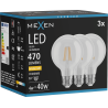 Mexen Vintis 3x Bec filament LED E27, G80, 4W, Caldă - 2700K, 470 lm, transparent - L155-E27-0427-00x03