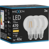 Mexen Vintis 3x LED filament izzó E27, G80, 4W, Meleg - 2700K, 470 lm, átlátszó - L155-E27-0427-00x03