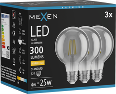 Mexen Vintis 3x LED filament izzó E27, G80, 4W, Meleg - 2700K, 300 lm, füstszínű - L155-E27-0427-70x03