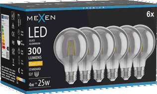 Mexen Vintis 6x Bec LED filament E27, G80, 4W, Caldă - 2700K, 300 lm, fumat - L155-E27-0427-70x06