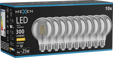 Mexen Vintis 10x LED filament izzó E27, G80, 4W, Meleg - 2700K, 300 lm, füstös - L155-E27-0427-70x10